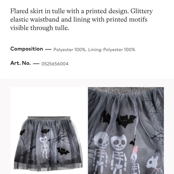 H&M Halloween Flared Tulle Skirt Skull Skeleton Size 2 - Picture 6 of 7